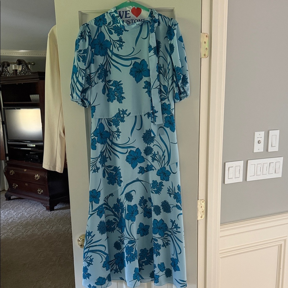 Monique Lhuillier Sky Blue Floral Midi Dress